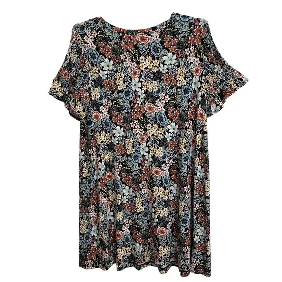 Loft Plus Womens Floral Print Short Smocked Ruffle Sleeve Dress Size 14 Boho - Picture 2 of 7